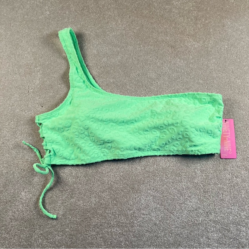 Bikini Swim Top Side Tie One Shoulder Neon‎ Highlighter Green Textured NWT XXL